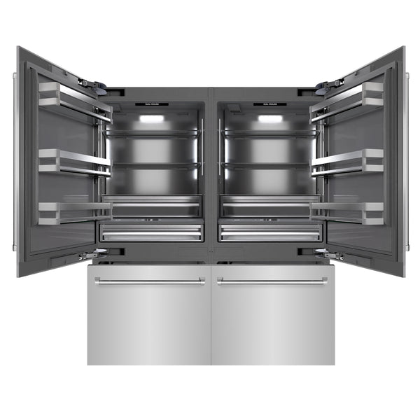 ZLINE 72 in. 39.6 cu. ft. French Door Built-In Bottom Freezer Refrigerator with Water Dispensers and Ice Makers in Stainless Steel with Graphite Gray Interior (GRBIT-304-72)