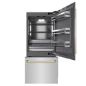 ZLINE Autograph Edition 36 in. 19.8 cu. ft. Built-In Bottom Freezer Refrigerator with Water Dispenser and Ice Maker in Stainless Steel with Graphite Gray Interior and Polished Gold Accents (GRBITZ-304-36G)
