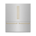 ZLINE Autograph Edition 72 in. 39.6 cu. ft. French Door Built-In Bottom Freezer Refrigerator with Water Dispensers and Ice Makers in Stainless Steel with Graphite Gray Interior and Champagne Bronze Accents (GRBITZ-304-72CB)