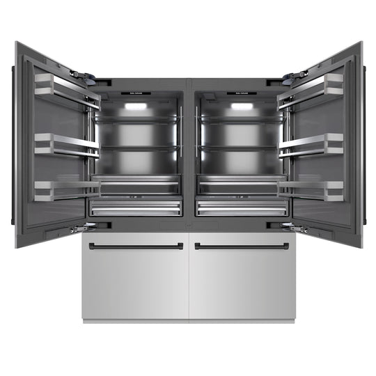 ZLINE Autograph Edition 72 in. 39.6 cu. ft. French Door Built-In Bottom Freezer Refrigerator with Water Dispensers and Ice Makers in Stainless Steel with Graphite Gray Interior and Matte Black Accents (GRBITZ-304-72MB)