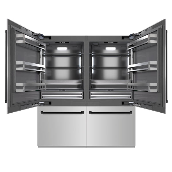 ZLINE Autograph Edition 72 in. 39.6 cu. ft. French Door Built-In Bottom Freezer Refrigerator with Water Dispensers and Ice Makers in Stainless Steel with Graphite Gray Interior and Matte Black Accents (GRBITZ-304-72MB)