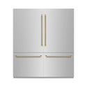 ZLINE Autograph Edition 72 in. 39.6 cu. ft. French Door Built-In Bottom Freezer Refrigerator with Water Dispensers and Ice Makers in Stainless Steel with Graphite Gray Interior and Champagne Bronze Helix Handles (GRBITZ-30472KCB)