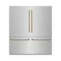 ZLINE Autograph Edition 72 in. 39.6 cu. ft. French Door Built-In Bottom Freezer Refrigerator with Water Dispensers and Ice Makers in Stainless Steel with Graphite Gray Interior and Polished Gold Helix Handles (GRBITZ-30472KG)