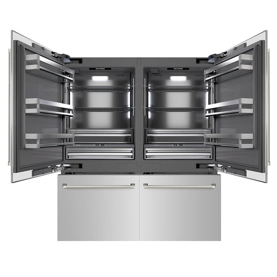 ZLINE Autograph Edition 72 in. 39.6 cu. ft. French Door Built-In Bottom Freezer Refrigerator with Water Dispensers and Ice Makers in Stainless Steel with Graphite Gray Interior and Polished Nickel Helix Handles (GRBITZ-30472KPN)