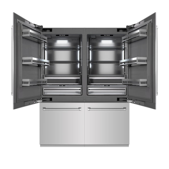 ZLINE 60 in. 32.2 cu. ft. French Door Built-In Bottom Freezer Refrigerator with Water Dispensers and Ice Makers in Stainless Steel with Graphite Gray Interior (GRBIV-304-60)