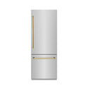 ZLINE Autograph Edition 30 in. 16.1 cu. ft. Built-In Bottom Freezer Refrigerator with Water Dispenser and Ice Maker in Stainless Steel with Graphite Gray Interior and Polished Gold Accents (GRBIVZ-304-30G)