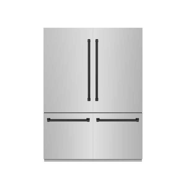 ZLINE Autograph Edition 60 in. 32.2 cu. ft. French Door Built-In Bottom Freezer Refrigerator with Water Dispenser and Ice Maker in Stainless Steel with Graphite Gray Interior and Matte Black Accents (GRBIVZ-304-60MB)