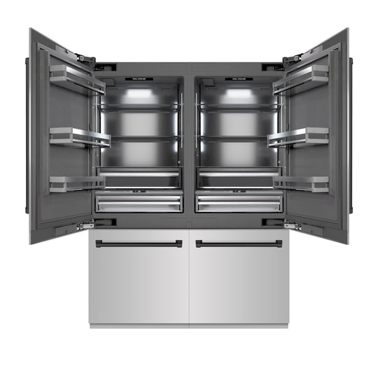 ZLINE Autograph Edition 60 in. 32.2 cu. ft. French Door Built-In Bottom Freezer Refrigerator with Water Dispenser and Ice Maker in Stainless Steel with Graphite Gray Interior and Matte Black Accents (GRBIVZ-304-60MB)