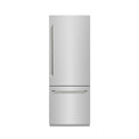 ZLINE Autograph Edition 30 in. 16.1 cu. ft. Built-In Bottom Freezer Refrigerator with Water Dispenser and Ice Maker in Stainless Steel with Graphite Gray Interior and Polished Nickel Helix Handles (GRBIVZ-30430KPN)