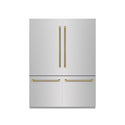 ZLINE Autograph Edition 60 in. 32.2 cu. ft. French Door Built-In Bottom Freezer Refrigerator with Water Dispenser and Ice Maker in Stainless Steel with Graphite Gray Interior and Champagne Bronze Helix Handles (GRBIVZ-30460KCB)