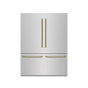 ZLINE Autograph Edition 60 in. 32.2 cu. ft. French Door Built-In Bottom Freezer Refrigerator with Water Dispenser and Ice Maker in Stainless Steel with Graphite Gray Interior and Polished Gold Helix Handles (GRBIVZ-30460KG)
