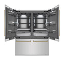 ZLINE Autograph Edition 60 in. 32.2 cu. ft. French Door Built-In Bottom Freezer Refrigerator with Water Dispenser and Ice Maker in Stainless Steel with Graphite Gray Interior and Polished Gold Helix Handles (GRBIVZ-30460KG)