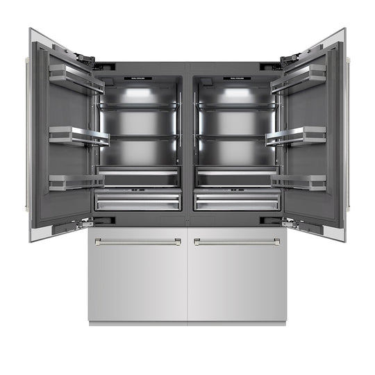 ZLINE Autograph Edition 60 in. 32.2 cu. ft. French Door Built-In Bottom Freezer Refrigerator with Water Dispenser and Ice Maker in Stainless Steel with Graphite Gray Interior and Polished Nickel Helix Handles (GRBIVZ-30460KPN)