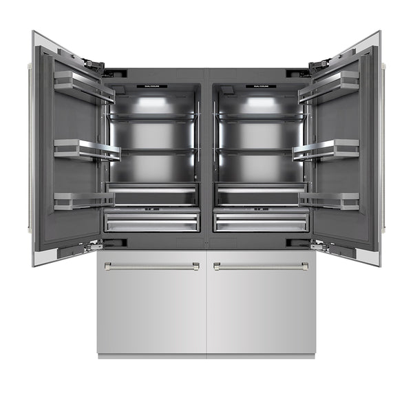 ZLINE Autograph Edition 60 in. 32.2 cu. ft. French Door Built-In Bottom Freezer Refrigerator with Water Dispenser and Ice Maker in Stainless Steel with Graphite Gray Interior and Polished Nickel Helix Handles (GRBIVZ-30460KPN)