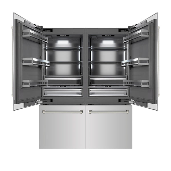 ZLINE Autograph Edition 60 in. 32.2 cu. ft. French Door Built-In Bottom Freezer Refrigerator with Water Dispenser and Ice Maker in Stainless Steel with Graphite Gray Interior and Polished Nickel Helix Handles (GRBIVZ-30460KPN)