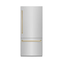 ZLINE Autograph Edition 36 in. 19.8 cu. ft. Built-In Bottom Freezer Refrigerator with Water Dispenser and Ice Maker in Stainless Steel with Champagne Bronze Accents (RBITZ-304-36CB)