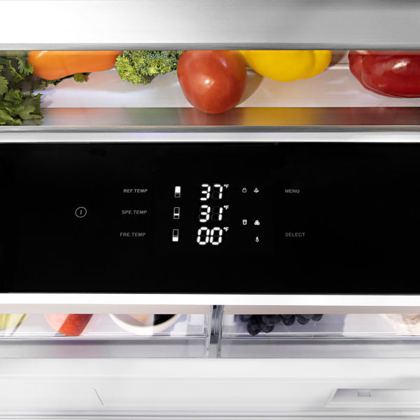 ZLINE Autograph Edition 36 in. 19.8 cu. ft. Built-In Bottom Freezer Refrigerator with Water Dispenser and Ice Maker in Stainless Steel with Matte Black Accents (RBITZ-304-36MB)