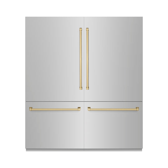 ZLINE Autograph Edition 72 in. 39.6 cu. ft. French Door Built-In Bottom Freezer Refrigerator with Water Dispensers and Ice Makers in Stainless Steel with Champagne Bronze Accents (RBITZ-304-72CB)