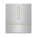 ZLINE Autograph Edition 72 in. 39.6 cu. ft. French Door Built-In Bottom Freezer Refrigerator with Water Dispensers and Ice Makers in Stainless Steel with Polished Gold Accents (RBITZ-304-72G)
