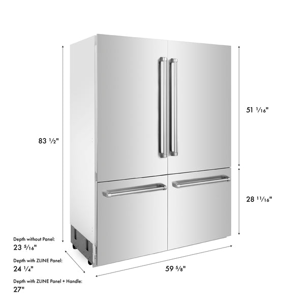 ZLINE 60 in. 32.2 cu. ft. French Door Built-In Bottom Freezer Refrigerator with Water Dispensers and Ice Makers in Stainless Steel (RBIV-304-60)