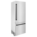 Products ZLINE 30" Autograph Edition 16.1 cu. ft. Built-in 2-Door Bottom Freezer Refrigerator with Internal Water and Ice Dispenser in Stainless Steel with Matte Black Accents (RBIVZ-304-30-MB)