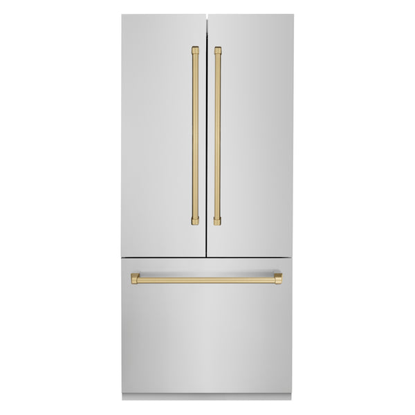ZLINE 36" Autograph Edition 19.6 cu. ft. Built-in 2-Door Bottom Freezer Refrigerator with Internal Water and Ice Dispenser in Stainless Steel with Champagne Bronze Accents (RBIVZ-304-36-CB)