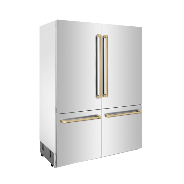 ZLINE 60" Autograph Edition 32.2 cu. ft. Built-in 4-Door French Door Refrigerator with Internal Water and Ice Dispenser in Stainless Steel with Champagne Bronze Accents (RBIVZ-304-60-CB)