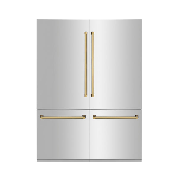 ZLINE 60" Autograph Edition 32.2 cu. ft. Built-in 4-Door French Door Refrigerator with Internal Water and Ice Dispenser in Stainless Steel with Polished Gold  Accents (RBIVZ-304-60-G)
