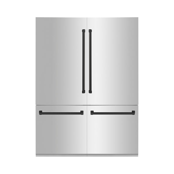 ZLINE 60" Autograph Edition 32.2 cu. ft. Built-in 4-Door French Door Refrigerator with Internal Water and Ice Dispenser in Stainless Steel with Matte Black Accents (RBIVZ-304-60-MB)