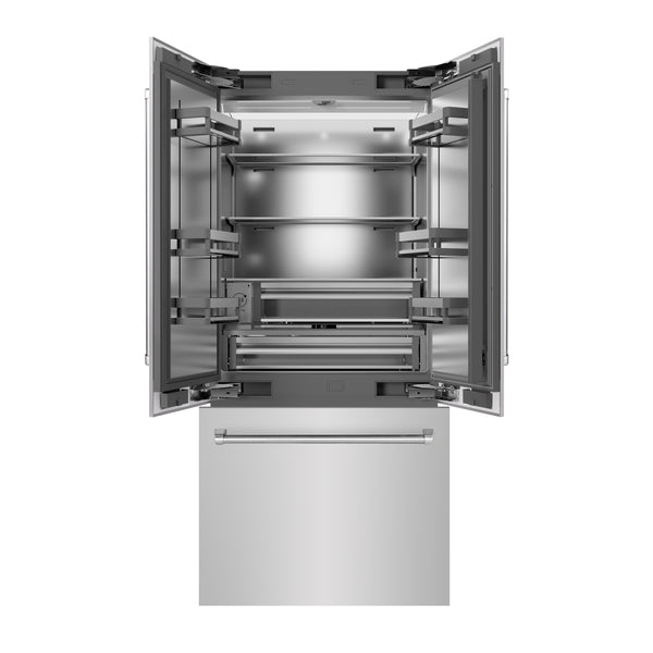 ZLINE 36 in. 19.6 cu. ft. French Door Built-In Bottom Freezer Refrigerator with Water Dispenser and Ice Maker in Stainless Steel with Stainless Steel Interior (SRBIV-304-36)