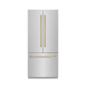 ZLINE Autograph Edition 36 in. 19.6 cu. ft. French Door Built-In Bottom Freezer Refrigerator with Water Dispenser and Ice Maker in Stainless Steel with Stainless Steel Interior and Champagne Bronze Accents (SRBIVZ-304-36CB)