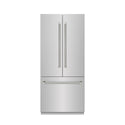 ZLINE Autograph Edition 36 in. 19.6 cu. ft. French Door Built-In Bottom Freezer Refrigerator with Water Dispenser and Ice Maker in Stainless Steel with Stainless Steel Interior and Polished Nickel Helix Handles (SRBIVZ-30436KPN)