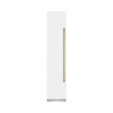 ZLINE Autograph Edition 18 in. 8.6 cu. ft. Left Hinge Column Freezer in White Matte with Graphite Gray Interior and Polished Gold Accents (RCFVLZ-WM-18-G) front, closed.