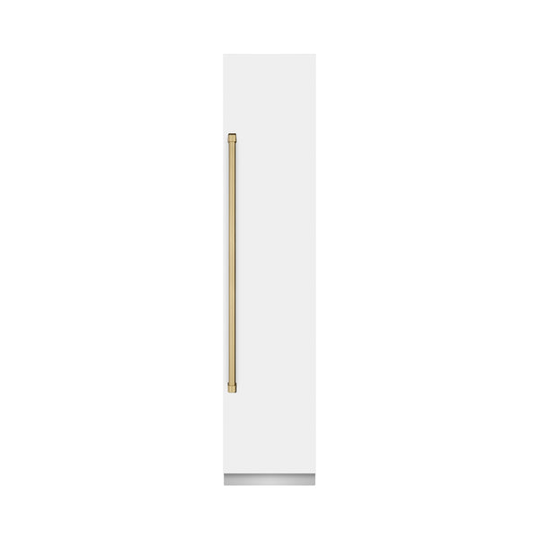 ZLINE Autograph Edition 18 in. 8.6 cu. ft. Right Hinge Column Freezer in White Matte with Graphite Gray Interior and Champagne Bronze Accents (RCFVRZ-WM-18-CB)