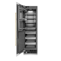 ZLINE Autograph Edition 24 in. 12.4 cu. ft. Column Freezer in White Matte with Graphite Gray Interior and Polished Gold Accents (RCFVZ-WM-24-G) front, open.