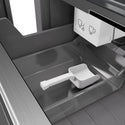 ZLINE Autograph Edition 24 in. 12.4 cu. ft. Column Freezer in White Matte with Graphite Gray Interior and Matte Black Accents (RCFVZ-WM-24-MB) close-up detail, internal ice maker and scoop.