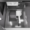 ZLINE Autograph Edition 24 in. 12.4 cu. ft. Column Freezer in White Matte with Graphite Gray Interior and Matte Black Accents (RCFVZ-WM-24-MB) close-up detail, internal ice maker and scoop.