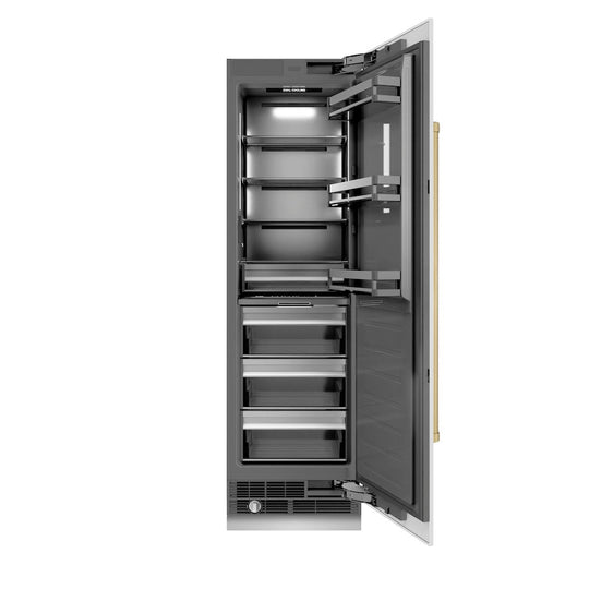 ZLINE Autograph Edition 24 in. 12.5 cu. ft. Column Refrigerator in White Matte with Graphite Gray Interior and Champagne Bronze Accents (RCRVZ-WM-24-CB)