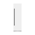 ZLINE Autograph Edition 24 in. 12.5 cu. ft. Column Refrigerator in White Matte with Graphite Gray Interior and Matte Black Accents (RCRVZ-WM-24-MB) front, closed.