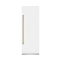 ZLINE Autograph Edition 30 in. 16.7 cu. ft. Column Refrigerator in White Matte with Graphite Gray Interior and Champagne Bronze Accents (RCRVZ-WM-30-CB) front, closed.