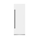 ZLINE Autograph Edition 30 in. 16.7 cu. ft. Column Refrigerator in White Matte with Graphite Gray Interior and Matte Black Accents (RCRVZ-WM-30-MB) front, closed.