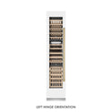ZLINE Autograph Edition 18 in. 9.0 cu. ft. Triple Zone 68 Bottle Left Hinge Column Wine Cooler in White Matte with Polished Gold Accents (RCWVLZ-WM-18-G) front, closed.