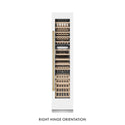 ZLINE Autograph Edition 18 in. 9.0 cu. ft. Triple Zone 68 Bottle Right Hinge Column Wine Cooler in White Matte with Champagne Bronze Accents (RCWVRZ-WM-18-CB) front, closed.
