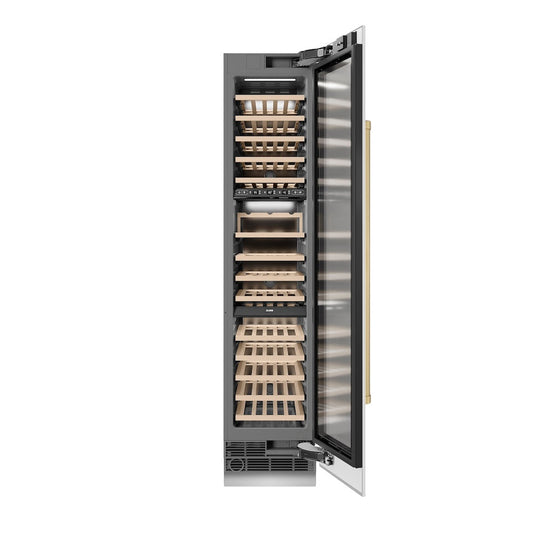 ZLINE Autograph Edition 18 in. 9.0 cu. ft. Triple Zone 68 Bottle Right Hinge Column Wine Cooler in White Matte with Champagne Bronze Accents (RCWVRZ-WM-18-CB)