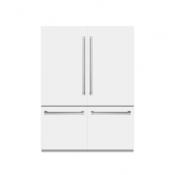 ZLINE 60 in. 32.2 cu. ft. French Door Built-In Bottom Freezer Refrigerator with Water Dispensers and Ice Makers in White Matte with Graphite Gray Interior (GRBIV-WM-60)