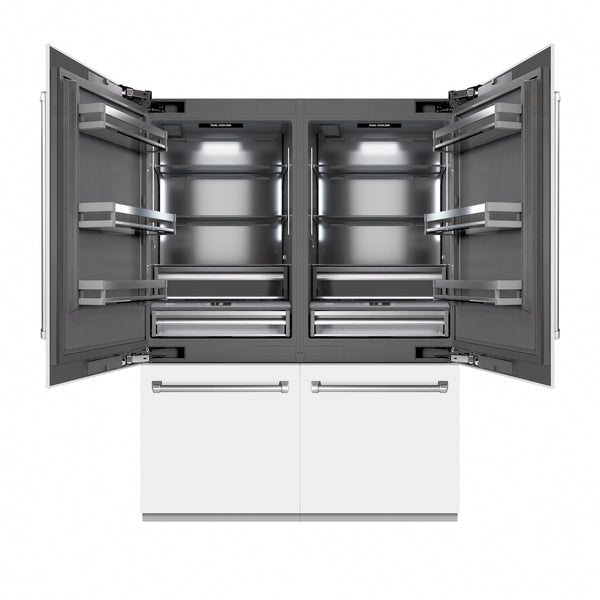 ZLINE 60 in. 32.2 cu. ft. French Door Built-In Bottom Freezer Refrigerator with Water Dispensers and Ice Makers in White Matte with Graphite Gray Interior (GRBIV-WM-60)