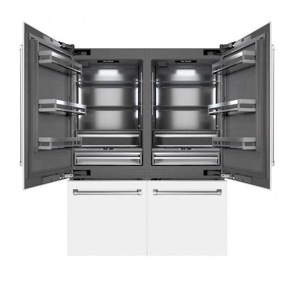 ZLINE 60 in. 32.2 cu. ft. French Door Built-In Bottom Freezer Refrigerator with Water Dispensers and Ice Makers in White Matte with Graphite Gray Interior (GRBIV-WM-60)
