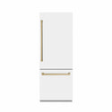 ZLINE Autograph Edition 30 in. 16.1 cu. ft. Built-In Bottom Freezer Refrigerator with Water Dispenser and Ice Maker in White Matte with Graphite Gray Interior and Champagne Bronze Accents (GRBIVZ-WM-30-CB)
