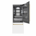 ZLINE Autograph Edition 30 in. 16.1 cu. ft. Built-In Bottom Freezer Refrigerator with Water Dispenser and Ice Maker in White Matte with Graphite Gray Interior and Champagne Bronze Accents (GRBIVZ-WM-30-CB)