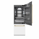 ZLINE Autograph Edition 30 in. 16.1 cu. ft. Built-In Bottom Freezer Refrigerator with Water Dispenser and Ice Maker in White Matte with Graphite Gray Interior and Polished Gold Accents (GRBIVZ-WM-30-G)